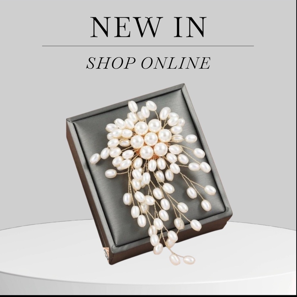 ✨ NEW Elegant White Pearl Floral Spray Brooch - Women Jewelry